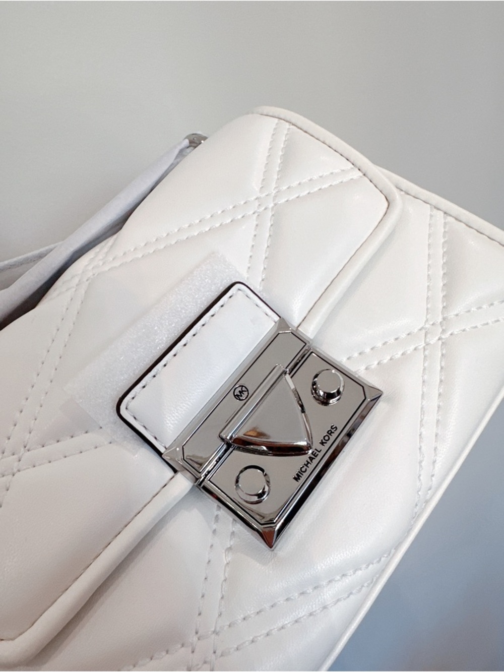 NWT Michael Kors Serena Small Quilted Vegan Leather Flap Crossbody - Optic White - Picture 6 of 8